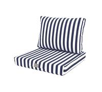 Lot de 2 Coussins Déhoussables Rayures Bleu Marine pour Salon de Jardin - Confort Premium, Anti UV Assise: 50 X 50 cm Dossier: 35 x 50 cm - Déco Arts