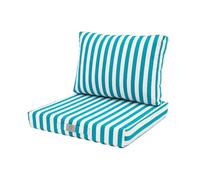 Lot de 2 Coussins Déhoussables Rayures Turquoises pour Salon de Jardin - Confort Premium, Anti UV Assise: 60 X 60 cm Dossier: 35 x 60 cm - Déco Arts