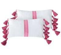 Lot de 2 Coussins en Coton 30 x 50 cm Décoratifs à Pompons Rectangulaire Rose et