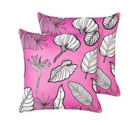 Lot de 2 Coussins en Coton 45 x 45 cm Housse de Coussins Motif Feuille Rose Malv