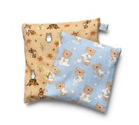 Lot de 2 coussins en pépins de raisin - 19 x 19 et 15 x 15 cm - Avec housses lavables - Coussin chauffant et froid - Fabriqué à la main en Autriche - Garnissage naturel - Animaux de la forêt et ours