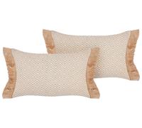 Lot de 2 Coussins Franges Motif Géométrique 30 x 50 cm en Polyester Beige Boath