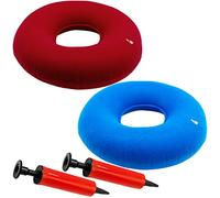 Lot de 2 coussins gonflables en forme de donut de 40 cm avec pompe de gonflage pour traitement des hémorroïdes, du coccyx, du périnée, les fauteuils roulants, la voiture (bleu clair + rouge)