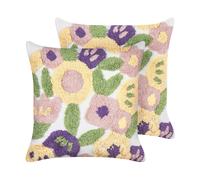 Lot de 2 Coussins Moderne en Coton 45 x 45 cm Motifs Fleuris Carré Housse Amovib