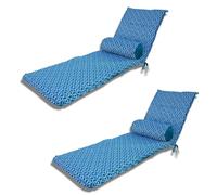 Lot de 2 Coussins pour Chaise Longue & Transat 195/60cm + 2 Traversin - AntiUV et Imperméable - Motif Géométrique Vert Turquoise