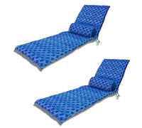 Lot de 2 Coussins pour Chaise Longue & Transat 195/60cm + 2 Traversin - AntiUV et Imperméable - Motif Nautique Bleu