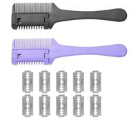Lot de 2 couteaux à effiler, peigne de coupe, peigne de transition, couteau à effiler, couteau à effiler, couteau à cheveux, tondeuse double face, pour adultes et enfants, coupe de cheveux à la maison