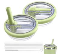 Lot de 2 Couvercle Étanche pour Stanley Cup 40 oz avec 4 Pailles & Brosse - 40oz Couvercles de Rechange Antifuite Gourde - Couvercle Anti-Fuite avec Paille & Accessoire Tumbler Flip Straw(Vert)