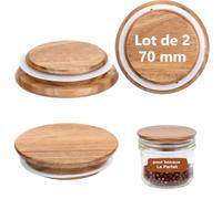 Lot de 2 Couvercles Adapté à Le Parfait Bois 70 mm Couvercle Acacia pour Bocaux Le Parfait Réutilisable Avec Joint en Rondelle Caoutchouc Apte à Le Parfait Terrine 125ml 200ml 275ml Super Jar 250ml