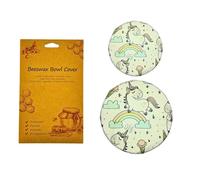 Lot de 2 couvercles de bols en cire d'abeille naturelle avec élastique | Couvercle durable et réutilisable pour aliments | Couvercle parfait pour garder au frais et stocker (arc-en-ciel)
