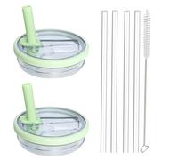 Lot de 2 couvercles de paille de rechange pour Stanley Quencher 0,9 l, anti-fuite, résistants aux éclaboussures, réutilisables, avec 4 pailles et 1 brosse de nettoyage, vert clair