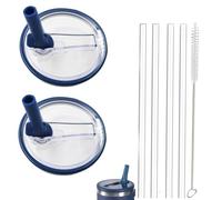 Lot de 2 couvercles de rechange à paille rabattable de 30 oz pour gobelet Stanley Quencher H2.0 0,89L, ne convient pas à iceflow 0,89L, couvercle de gobelet réutilisable avec 4 pailles et 1 brosse de