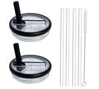 Lot de 2 couvercles de rechange pour gobelet Stanley IceFlow de 0,89 l, résistant aux éclaboussures et aux éclaboussures, avec 4 pailles et 1 brosse de nettoyage (noir, 887 ml)