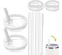 Lot de 2 couvercles de rechange pour gobelet Stanley Quencher H2.0 de 0,89 l, ne convient pas à iceflow de 0,89 l, couvercle réutilisable avec 4 pailles et 1 brosse de nettoyage