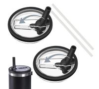 Lot de 2 couvercles de rechange, réutilisables, anti-fuite et anti-poussière, avec paille, pour accessoires Stanley Cup (Noir)