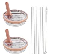 Lot de 2 couvercles de rechange Stanley IceFlow résistant aux éclaboussures, avec 4 pailles et 1 brosse de nettoyage (rose, 887 ml)