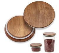 Lot de 2 couvercles pour bocaux Weck - Diamètre : 100 mm - En bois d'acacia tulipe - Avec couvercles hermétiques en silicone - Réutilisables - Compatible avec les modèles en verre Weck 738, 739, 740