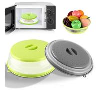 Lot de 2 couvercles pour micro-ondes - 21,7 cm - Convient également comme panier filtrant avec trous de vapeur (vert + gris)