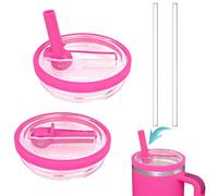Lot de 2 couvercles remplaçables réutilisables avec paille pour verres de 40 oz, rouge rose