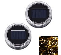 Lot de 2 couvercles solaires avec 20 LED blanc chaud avec batterie pour verres solaire/solaire/bocaux de conservation