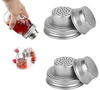Lot de 2 couvercles universels en acier inoxydable pour bocaux Mason Shaker pour sucre, sel, poivre, cuisine de cuisine, mixeur à cocktail
