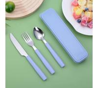 Lot de 2 couverts de camping en acier inoxydable avec étui - Couverts à emporter - Boîte à couverts en acier inoxydable pour les déplacements, l'extérieur, les voyages, le travail, l'école (bleu, rose