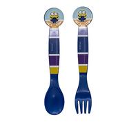 Lot de 2 couverts réutilisables pour enfants en plastique composite fourchette et cuillère Minions 2