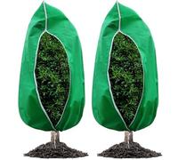 Lot de 2 couvertures d'arbre pour l'hiver, 47 x 71 cm, en tissu non tissé, protection contre le gel, avec fermeture éclair et cordon de serrage pour plantes, arbres fruitiers, arbustes en pot, vert