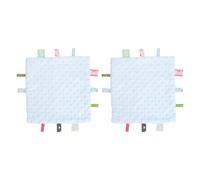 Lot de 2 couvertures de sécurité avec étiquettes pour bébé en pur coton doux pour développement sensoriel 3D avec étiquettes colorées pour nouveau-nés, nourrissons, tout-petits 24 (Bleue)