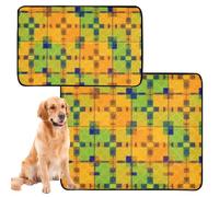 Lot de 2 couvertures d'urine pour chiens - Tapis boueux pour chiens - Grand tapis antidérapant lavable pour intérieur 61 x 91,4 cm + 91,4 x 106,7 cm - Motif écossais orange et vert