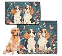 Lot de 2 couvertures hygiéniques lavables pour chiens - Tapis antidérapant pour siège de voiture - 61 x 91,4 cm + 91,4 x 106,7 cm - Motif Beagle - Bleu sarcelle