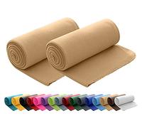Lot de 2 couvertures Polaires oekoTex 130x160 cm env. 400g Lourd avec Anti-Boulochage et Bord ourlé Beige Sable