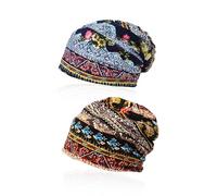 Lot de 2 couvre-chefs imprimés, style ethnique, turban enveloppant, pour femme, chapeau enveloppant, chapeau de sport, couvre-chef en coton élastique, chapeau de lune, style ethnique, bleu, M-L