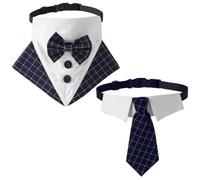 Lot de 2 cravates pour chien - Smoking - Col plaid - Réglable - Costume pour chiens de taille moyenne (bleu marine, M)
