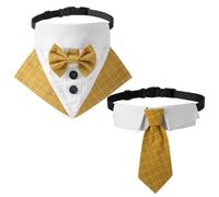 Lot de 2 cravates pour chien - Smoking - Col plaid - Réglable - Costume pour chiens de taille moyenne (jaune, S)