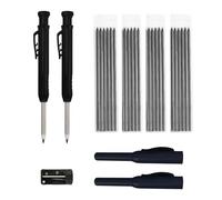 Lot de 2 crayons de charpentier solides avec 24 mines, marqueur à trous profonds avec taille-crayon intégré pour perçage sur bois, métal et carreaux de béton, noirs