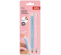 APLI Crayons graphite HB Rétractables – Mine infinie, ne se taillent pas – Lot de 2 bleu ciel/rose
