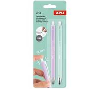 Lot de 2 Crayons graphite - HB - Vert et mauve - Rétractable - Mine infinie - Ne se taille pas - Facile à effacer - Apli