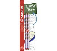 Lot de 2 crayons triangulaires ergonomiques pour droitiers - Stabilo Easy Graph en violet pastel - Lot de 2 - Dureté HB