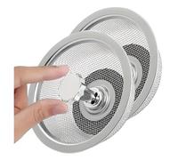 Lot De 2 Crépines D'évier De Cuisine Avec Poignée Et Bouchon, Panier De Vidange De Remplacement, Filtre À Mailles En Acier Inoxydable, Trou De Vidange