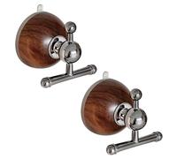 Lot de 2 Crochet à Ventouse Puissants, Crochets Étanches Imitation Bois Murale, Porte Serviette Peignoir Résistants à l'humidité, pour Couronnes de Noël, Portes de Douche et de Salle de Bain, Miroirs