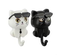Lot de 2 crochets amusants en forme de chat avec lunettes de soleil pour organiser élégamment vos essentiels à la maison