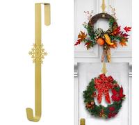 Lot de 2 crochets de couronne pour porte d'entrée, crochets de porte en métal robuste pour décoration de porche, décorations d'Halloween et de Noël (flocons de neige dorés, 38,1 cm