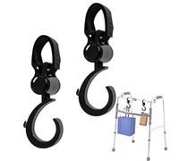 Lot de 2 crochets de déambulateur à suspendre, rotation à 360° pour poussette, fauteuil roulant, béquille, crochets légers pour personnes âgées et handicapées