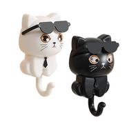 Lot De 2 Crochets En Forme De Chat Mignon, Crochet À Gravité Sans Perforation, Porte-clés En Forme De Chat De Lunettes De Soleil De Dessin Animé, Crochets Muraux Adhésifs Robustes, Crochet À Clé