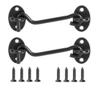 Lot de 2 crochets et loquets à œil robustes, 13 cm en acier inoxydable, crochet de verrouillage de porte de fenêtre avec vis de montage pour porte d'armoire de salle de bain (noir)