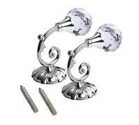 Lot de 2 crochets muraux élégants pour embrasse de rideaux avec éléments en cristal pour améliorer votre espace de vie (argent)