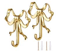 Lot de 2 crochets muraux vintage pour salon et salle de bain avec nœud papillon en laiton - Cintres muraux élégants - Grand 95 mm - Petit 65 mm