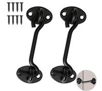 Lot de 2 crochets tempête avec œillet, crochets tempête en acier inoxydable, verrous de porte noirs, petit crochet tempête pour porte battante en bois, volets en bois, porte de grange avec 8 vis de