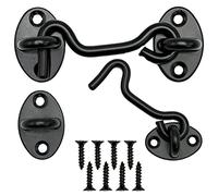 Lot de 2 crochets tempête avec œillet - En acier inoxydable - Pour porte basculante en bois, volets, porte de grange - Verrou - 8 vis de montage (7,5 cm)